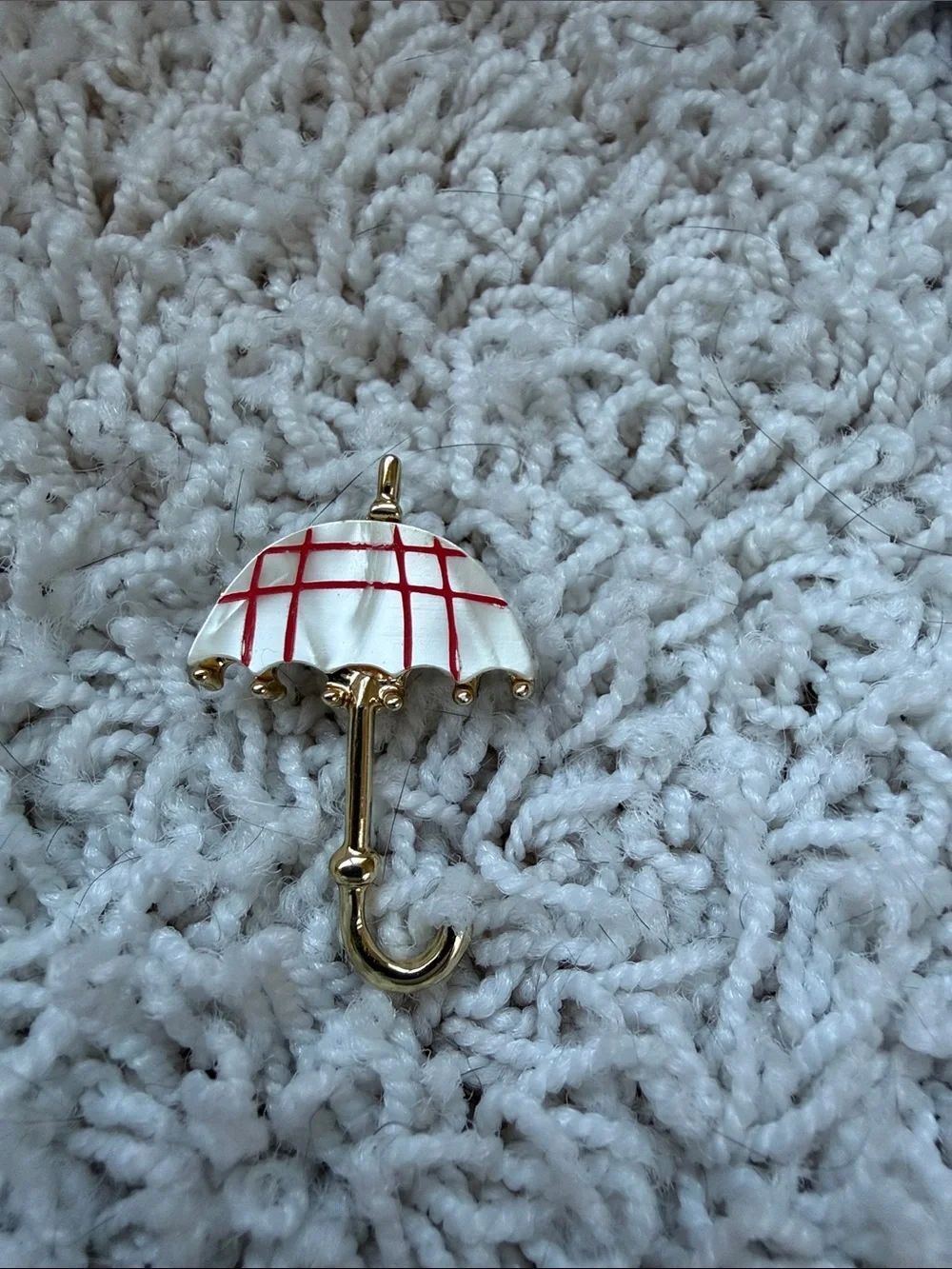 Gold-Tone Umbrella Brooch with White & Red Enamel
